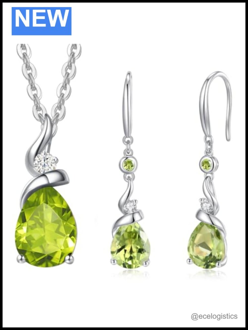 Peridot Teardrop Necklace 14k White Gold Sterling Silver Chain